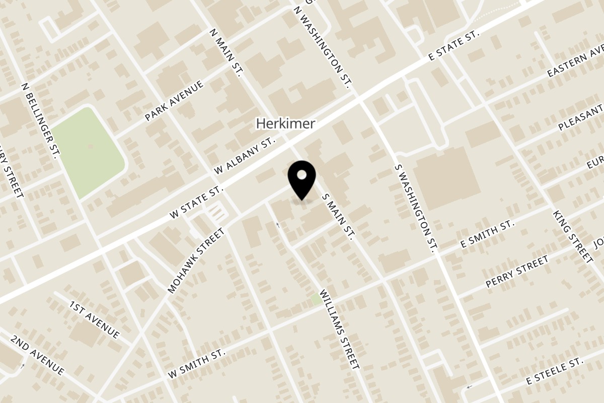 Map showing the location of Yetty's Pizza on 109 Mohawk St in Herkimer